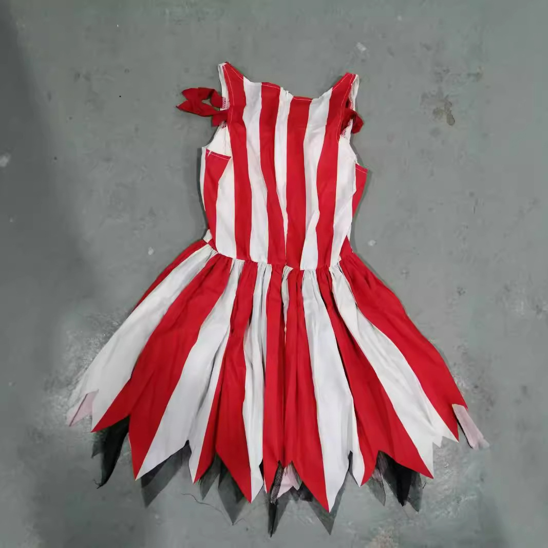 Adult Clown Costume Red And White Striped Dress with Party Hat Halloween Outfit
